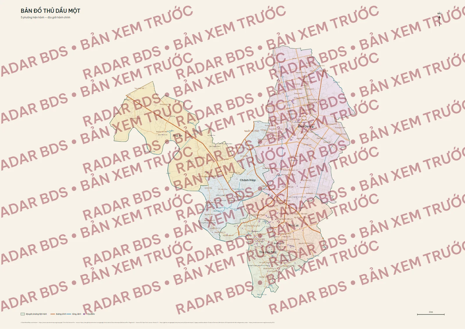 Bản xem trước có watermark với 5 ranh phường hiện tại