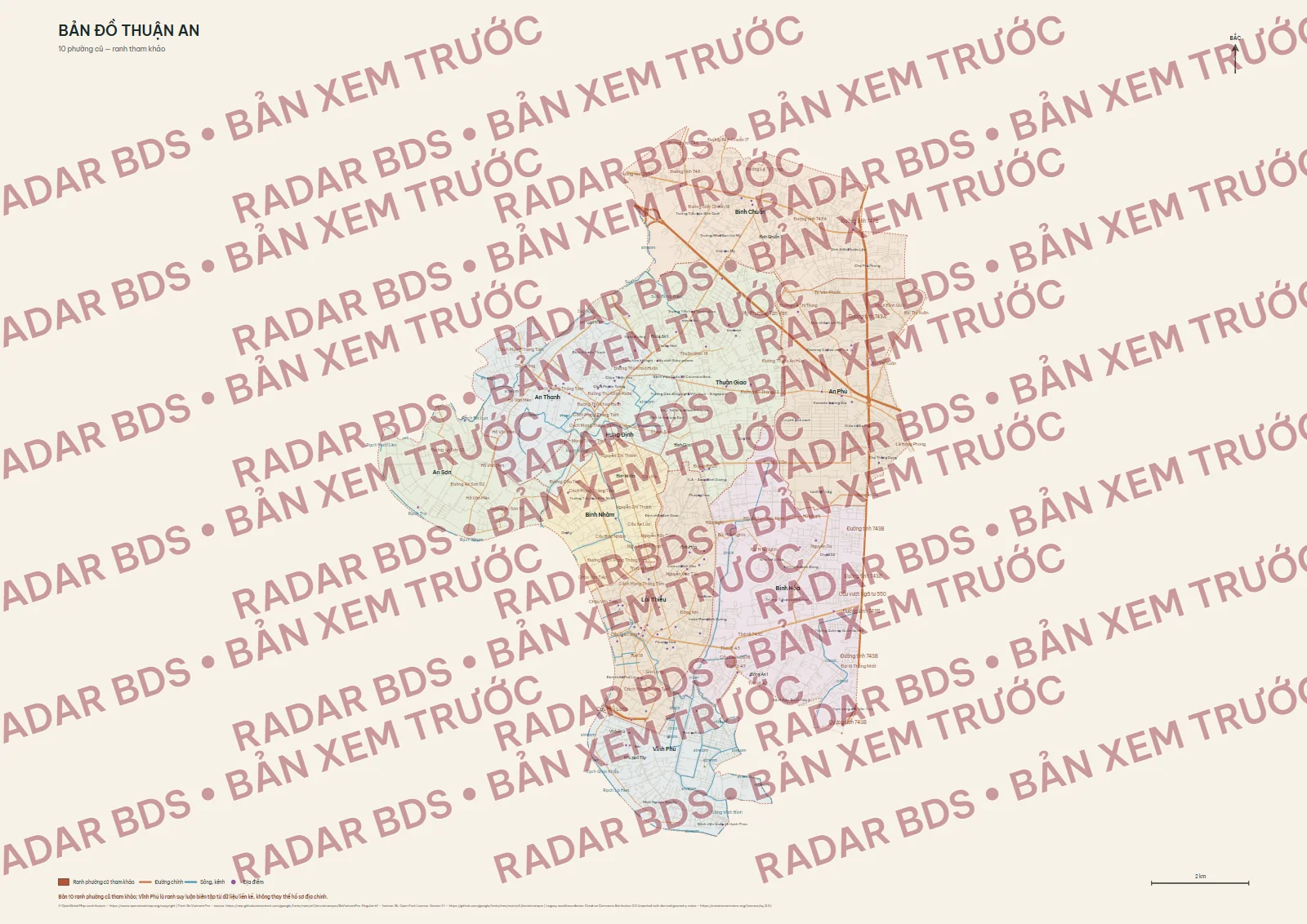 Bản xem trước có watermark với 10 ranh phường cũ của Thuận An trước năm 2025